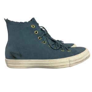 Converse High Top Sneakers‎ Scalloped Blue Suede Leather Gold Eyelets Women's 9